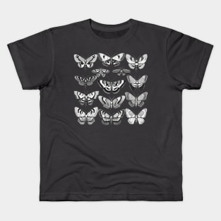 Moth collection butterfly goblincore goth cottagecore black and white design Kids T-Shirt